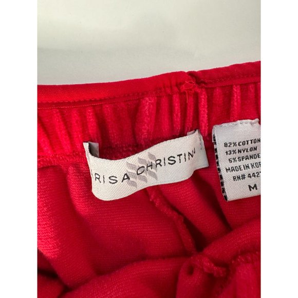 Marisa Christina Elastic Waist Pant Size Medium Red Cotton Blend Velour - Picture 3 of 16